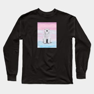 Polar bear in pink sky Long Sleeve T-Shirt